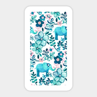 Dusty Pink, White and Teal Elephant and Floral Watercolor Pattern Sticker